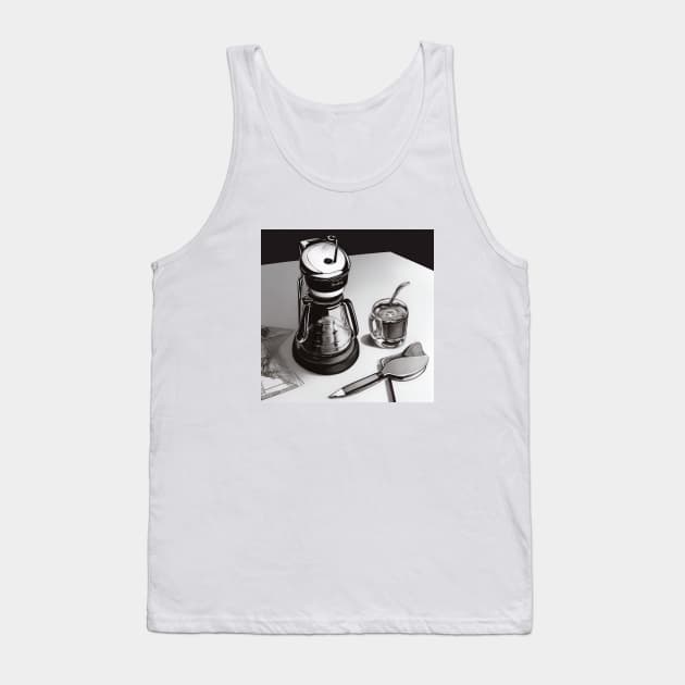 Coffee Vintage Monochrome Pointillism Cups Spoon Tank Top by Flowering Away